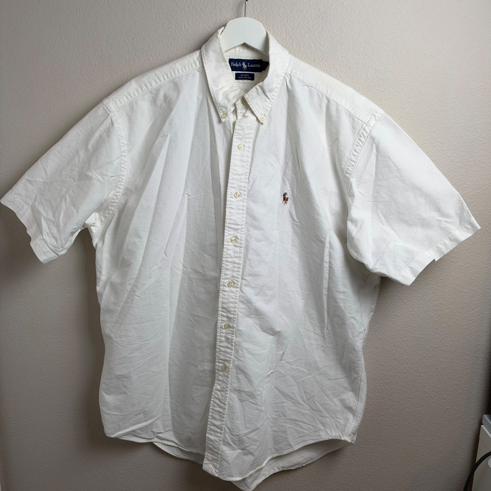 Ralph Lauren Blake Shirt Large Relaxed Fit White Cotton Short Sleeve Button Down